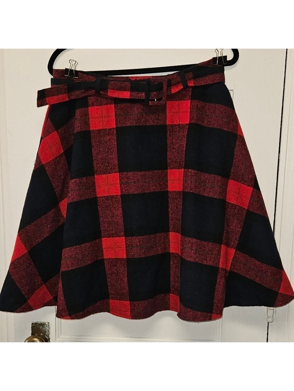 Tanming Plaid A-Line Skirt with Belt Women's Size Med